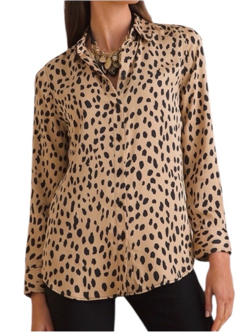 Chico’s Leopard Print Button-Up Blouse Top Tan Black Size 3 Size 16/18 Size XL